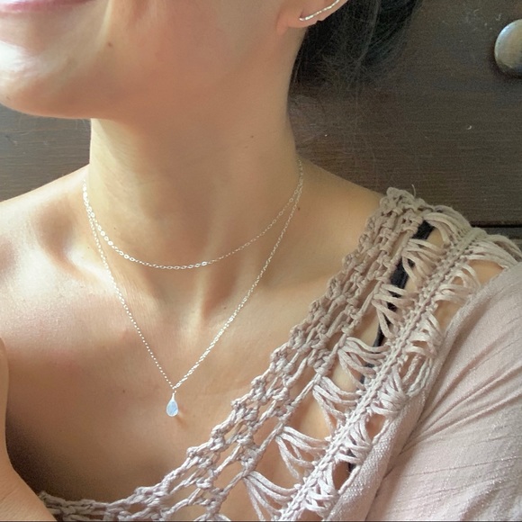 Layered Moonstone Dewdrop Necklace 925 S Silver - Picture 4 of 4